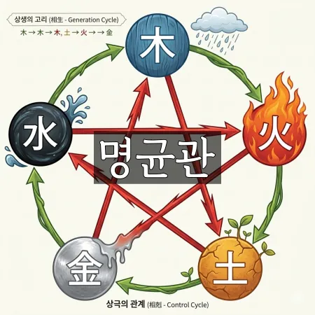 사주팔자의 핵심 기운인 용신과 오행의 상생상극 순환도